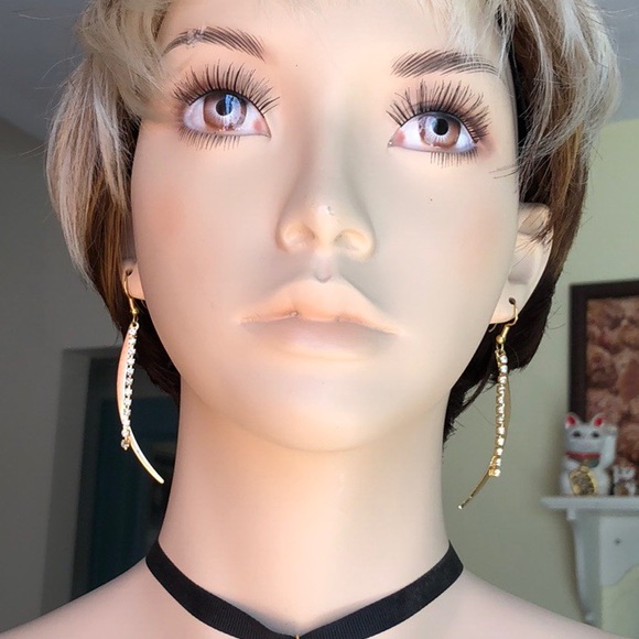 Vintage 70s Goldtone & Sparkly Crystal Earrings No Brand Event Holiday - Picture 6 of 8